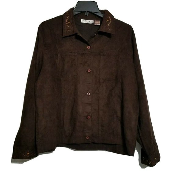Keneth Too Women's Button Down Top ~ Sz L ~ Brown - Picture 6 of 8